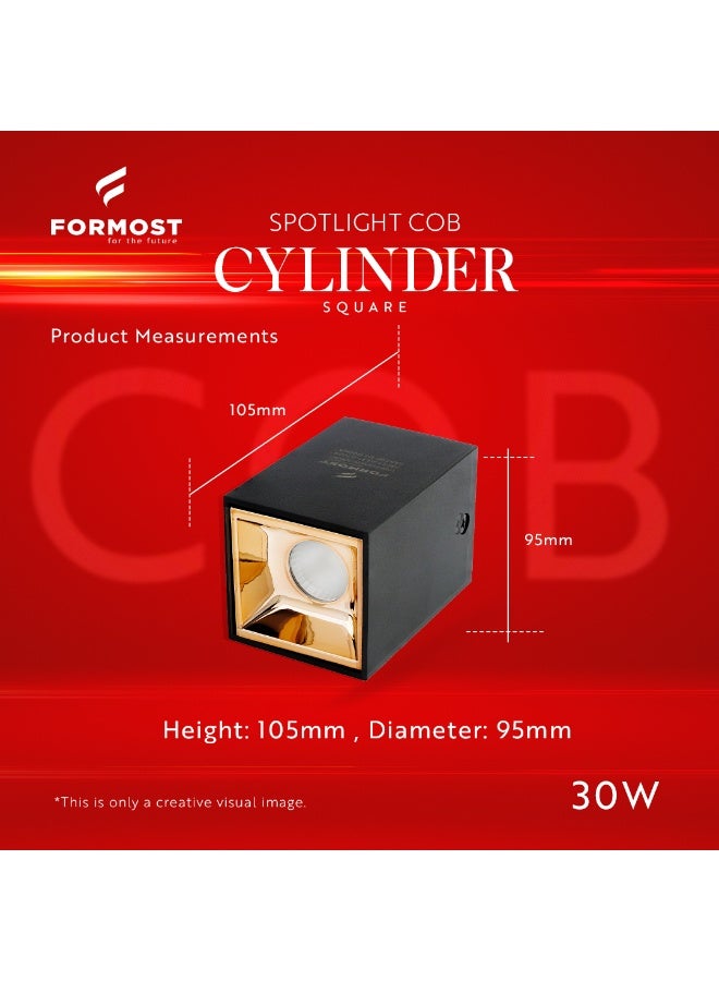 فورموست Formost 30W COB LED Cylinder Square Wall Light | High Power Surface Mounted Spotlight | Premium Indoor Wall Lamp | Energy Efficient | Black & Gold Finish | Made in India - Image 5
