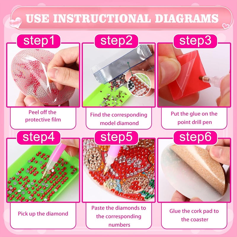 يو بينز 8 قطع أغطية فن الماس ليوم الحب UPINS لأغطية المشروبات DIY، طقم فن الماس لأغطية الحياة للكبار والأطفال والمبتدئين، لوازم حرف فن الماس - Image 3