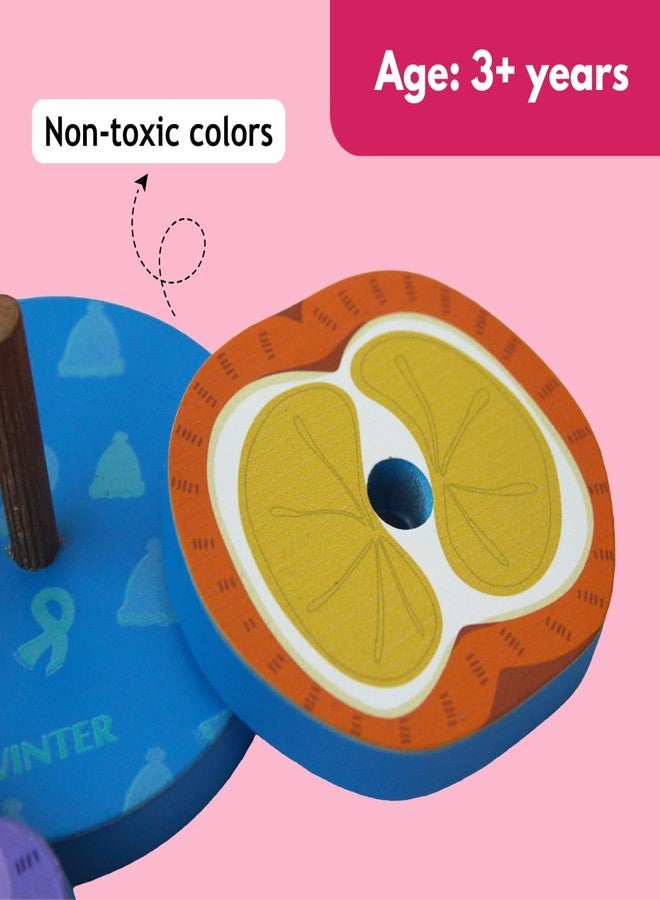 Taali Mausami FAL - Seasonal Fruit Stacking and Color Matching Toy | 12 Pieces | Wooden Fruits Stacking | Season and Fruit Identification | Shape Sorting Puzzle Toys Toddlers Activities Preschool - Image 4