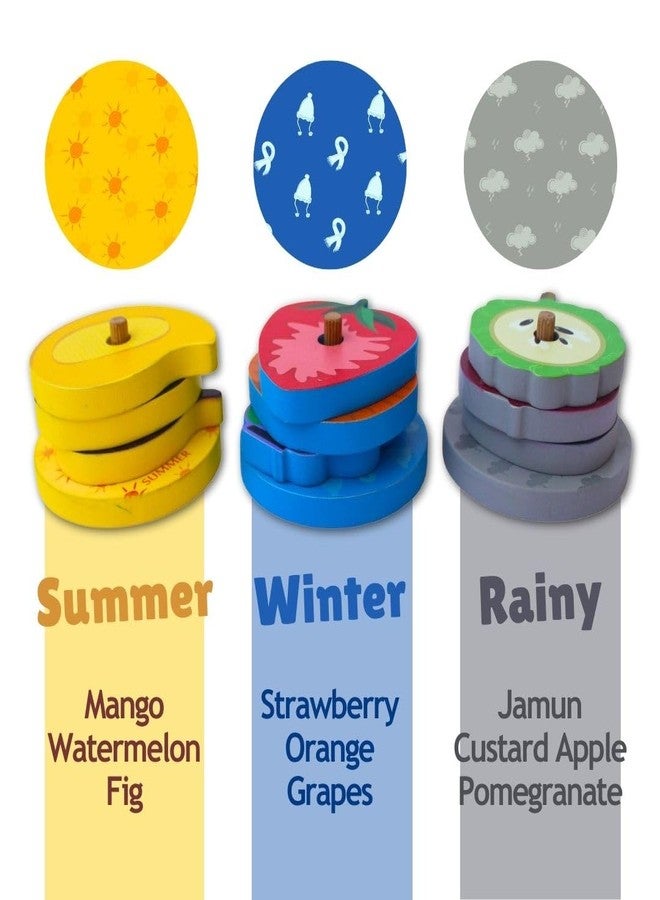 Taali Mausami FAL - Seasonal Fruit Stacking and Color Matching Toy | 12 Pieces | Wooden Fruits Stacking | Season and Fruit Identification | Shape Sorting Puzzle Toys Toddlers Activities Preschool - Image 3