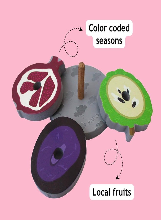 Taali Mausami FAL - Seasonal Fruit Stacking and Color Matching Toy | 12 Pieces | Wooden Fruits Stacking | Season and Fruit Identification | Shape Sorting Puzzle Toys Toddlers Activities Preschool - Image 5