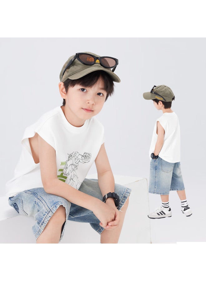 Zuoxi Boys' Sleeveless T-shirt, Cool And Thin, 2025 New Style Children's Summer Wear, Boys' Top, Sky Blue, Size 160