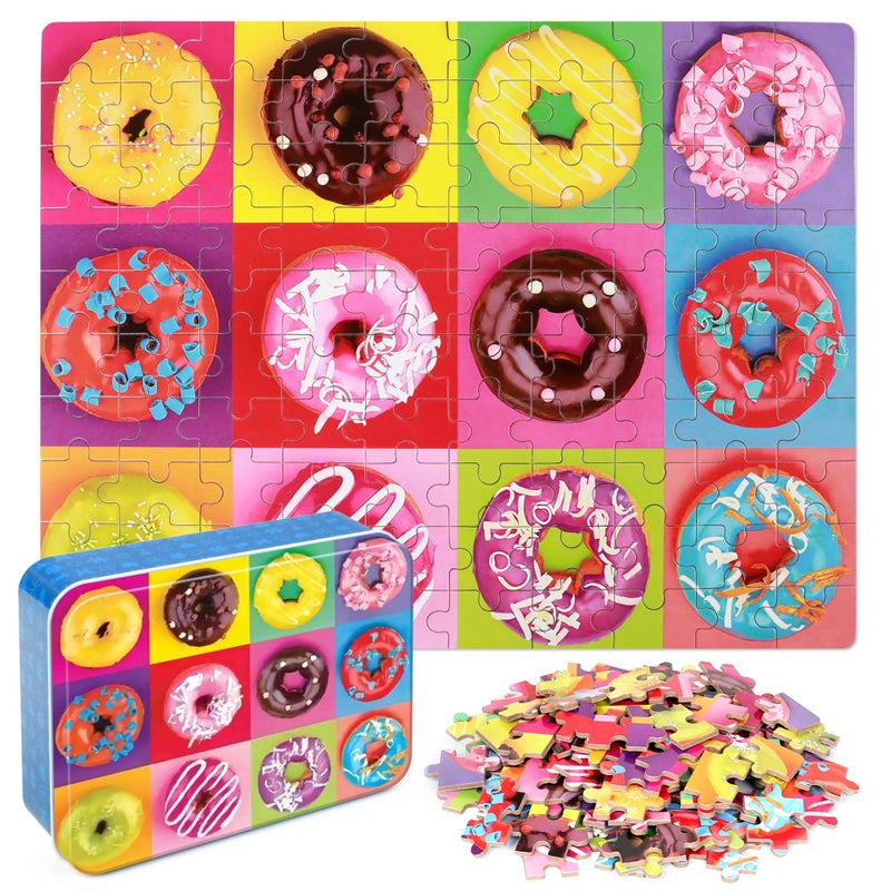 LELEMON Puzzles for Kids Ages 48Donut Puzzle 100 Piece Puzzles for Kids Ages 46 in a Metal BoxEducational Jigsaw Puzzles 100 Piece Puzzle Games Toys for Girls and Boys - Image 2