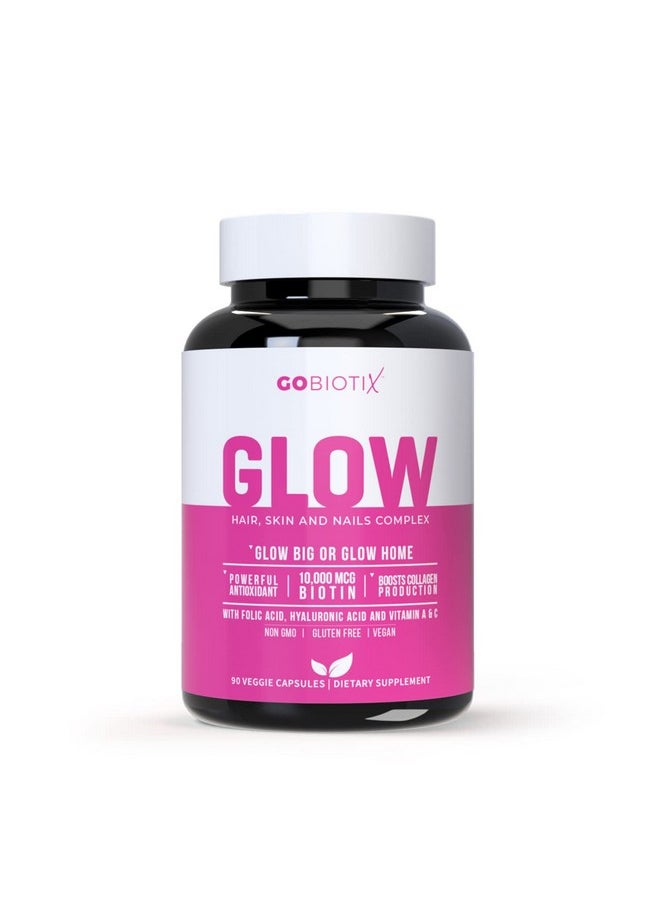GoBiotix - Glow Hair + Skin + Nails Multivitamin Supplement 10000Mcg Biotin Pills Antioxidant With Hyaluronic Acid Folic Acid Iron Magnesium + Zinc Boosts Collagen Production 90 Capsules - Image 1