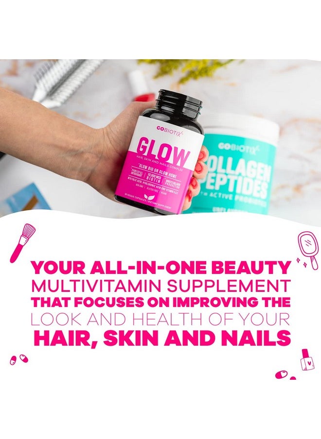 GoBiotix - Glow Hair + Skin + Nails Multivitamin Supplement 10000Mcg Biotin Pills Antioxidant With Hyaluronic Acid Folic Acid Iron Magnesium + Zinc Boosts Collagen Production 90 Capsules - Image 1
