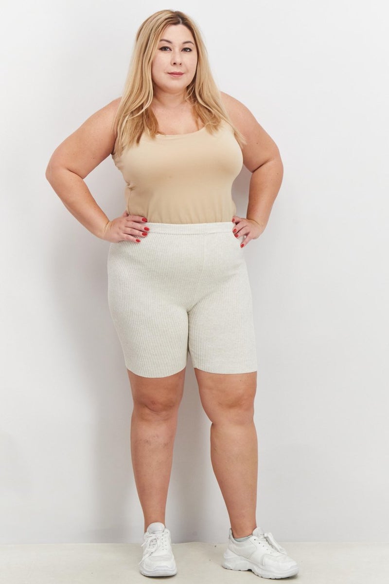 nu-in Women High Waist Ribbed Knitted Shorts, Off White - Image 2