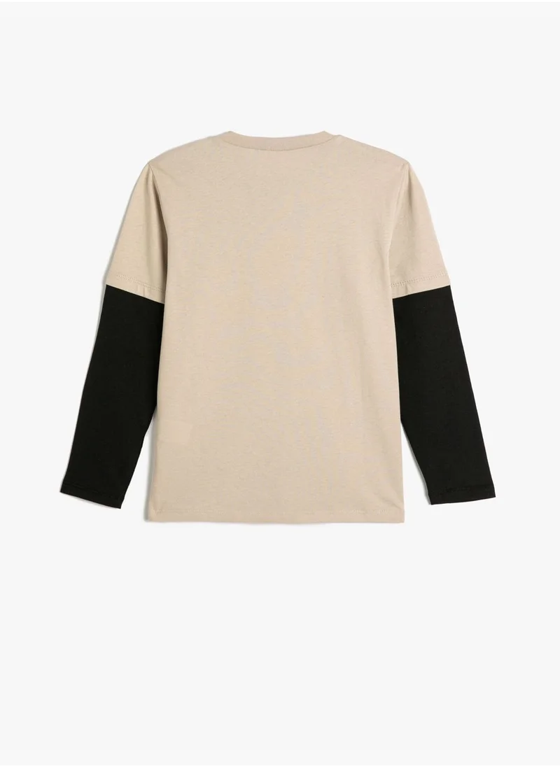 كوتون Printed T-Shirt Long Sleeve Crew Neck Cotton