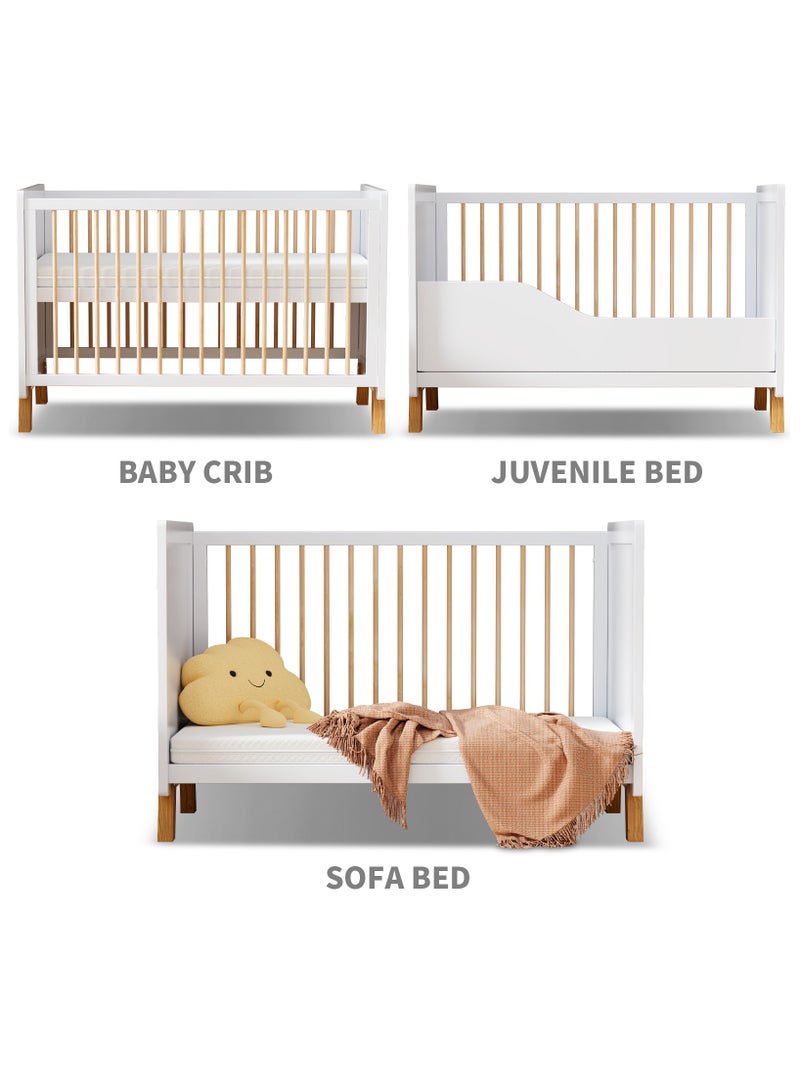 MEICI BABY أليكس -3 في 1 سرير طفل خشبي سرير طفل قابل للتحويل سرير الطفل 3 أوضاع قاعدة قابلة للتعديل، تأمين قصير، الفراش مدرج، من الولادة إلى 6 سنوات - Image 5