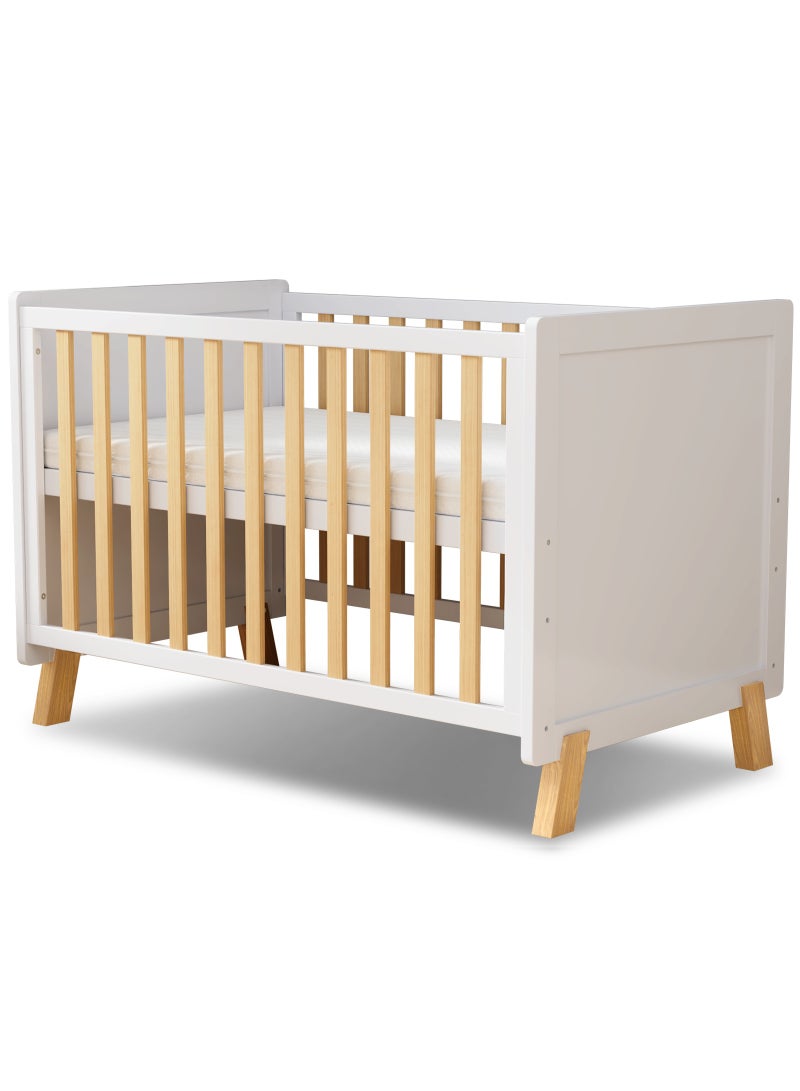 MEICI BABY Alex  3-in-1 Wooden Baby Cot Bed，Baby Crib，Convertible Baby Bed，3 Adjustable Bed Base Positions ，Short Guardrail， Mattress Included，From Birth to 6 Years - Image 1