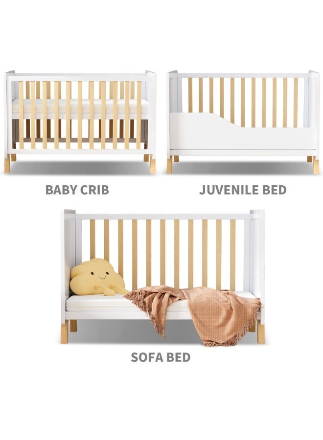 MEICI BABY Alex  3-in-1 Wooden Baby Cot Bed，Baby Crib，Convertible Baby Bed，3 Adjustable Bed Base Positions ，Short Guardrail， Mattress Included，From Birth to 6 Years - Image 3