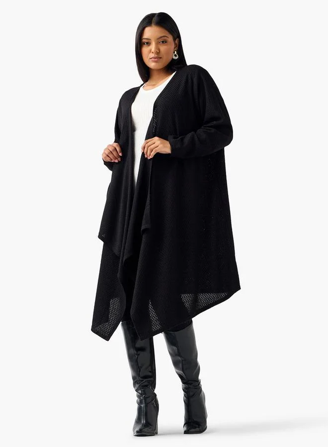 Ulla Popken Ulla Popken Relaxed Fit Longline Textured Cardigan