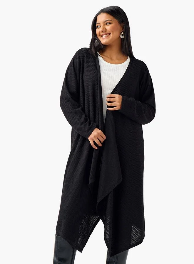 Ulla Popken Ulla Popken Relaxed Fit Longline Textured Cardigan