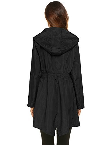 LOMON Women Waterproof Lightweight Rain Jacket Active Outdoor Hooded Raincoat (L, Black1) - Image 5