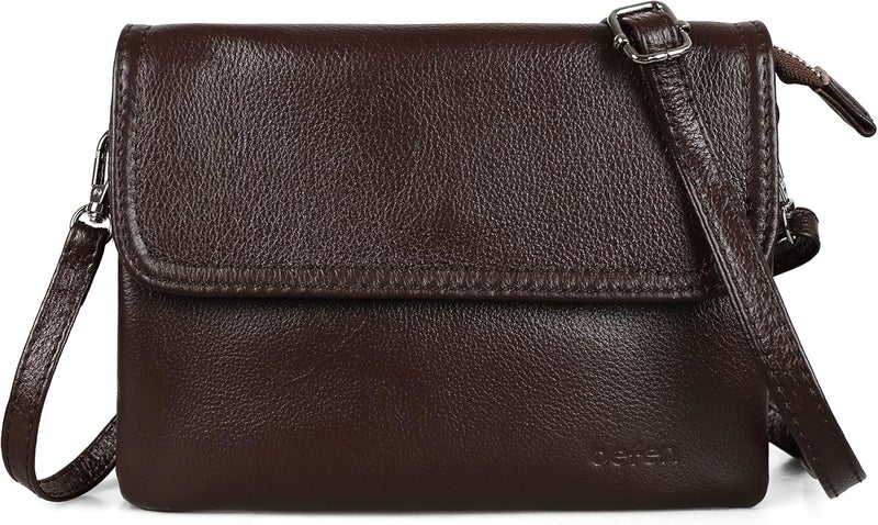 befen Genuine Leather Small Crossbody Bags for Women Cell Phone Bag Cross Body Purses,Silver Zipper - Image 1
