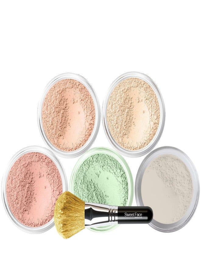 Sweet Face Minerals 5pc KIT w/FACE BRUSH (PINK BISQUE) Mineral Makeup Set Full Size Powder Bare Skin Matte Foundation - Image 1