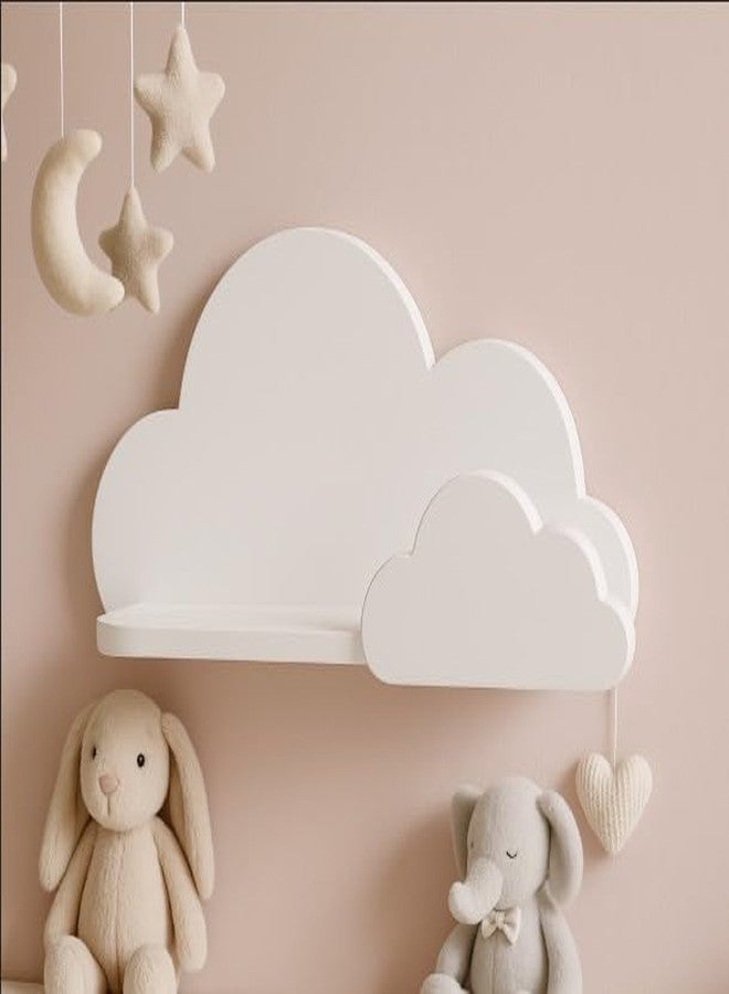 BugyBagy رف حائط BugyBagy Cloud - رف خشبي عائم مزخرف لغرفة الأطفال - ألوان متعددة وخيارات إضاءة (رف أبيض على شكل سحابة - بدون إضاءة) - Image 5