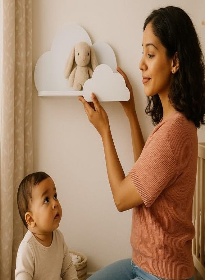 BugyBagy رف حائط BugyBagy Cloud - رف خشبي عائم مزخرف لغرفة الأطفال - ألوان متعددة وخيارات إضاءة (رف أبيض على شكل سحابة - بدون إضاءة) - Image 4