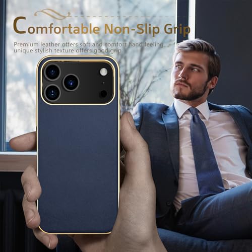 LOHASIC for iPhone 17 Pro Max Case Leather, Men Women Luxury Classic Back Cover with Soft Microfiber Lining Anti-Slip Grip Cases for iPhone 17 ProMax, Navy Blue - Image 5