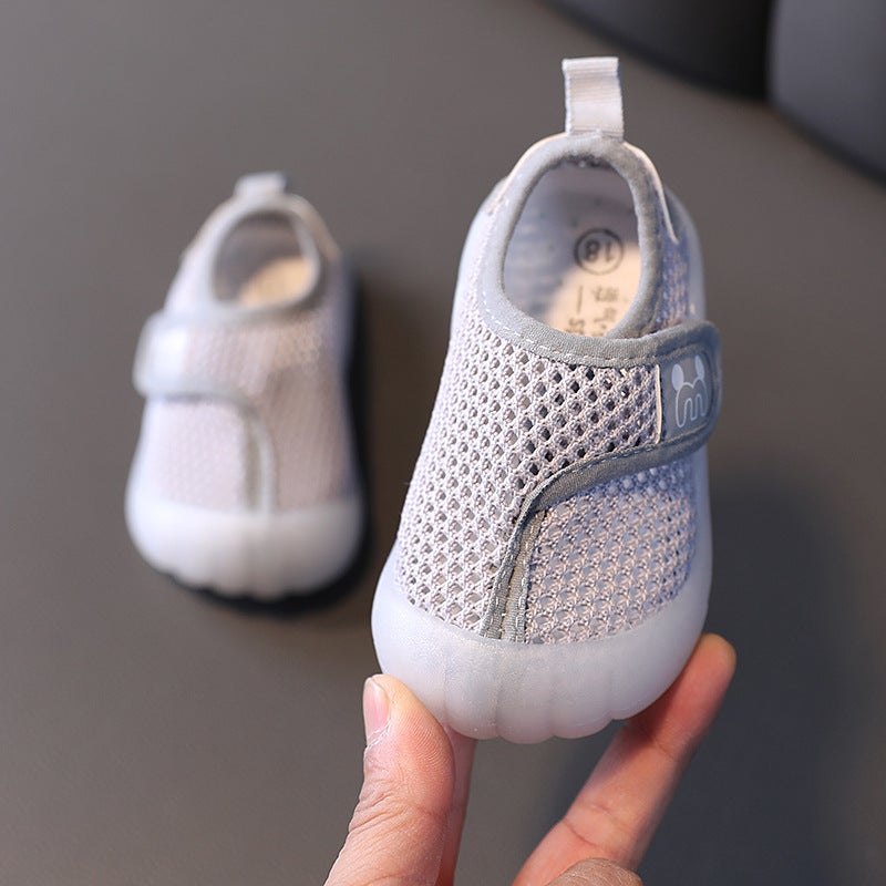 Baby Boys Breathable Mesh Trainers Soft Sole Grey 