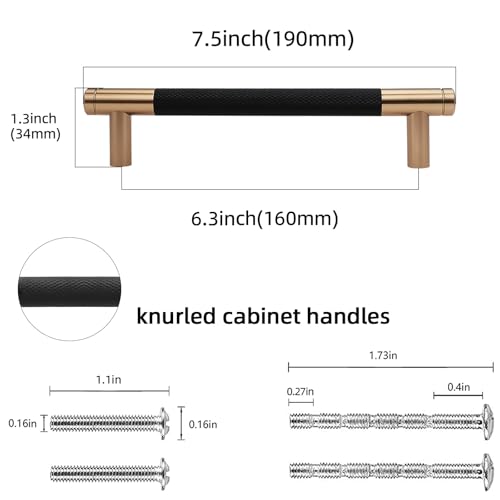 POVEFONK 10 Pack 6516 inch160mm Black and Champagne Copper Kitchen Cabinet Handles Knurled Cabinet Pulls Black Drawer Pulls Kitchen Cabinet Hardware Kitchen Handles Drawer Pulls - Image 3