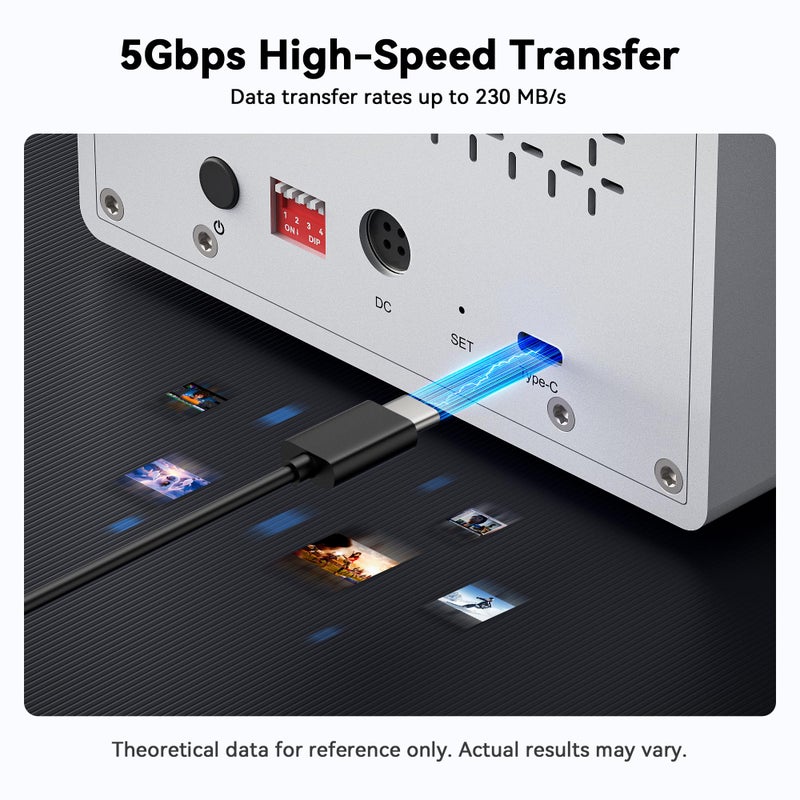 Yottamaster 5 Bay External Hard Drive Enclosure with Cooling Fan for 2.5/3.5" SATA HDD/SSD, Direct Attached Storage, Aluminum USB 3.2 Gen2 10Gbps Type-C HDD Enclosure Up to 90TB(5x18TB) - PS500C3 - Image 3