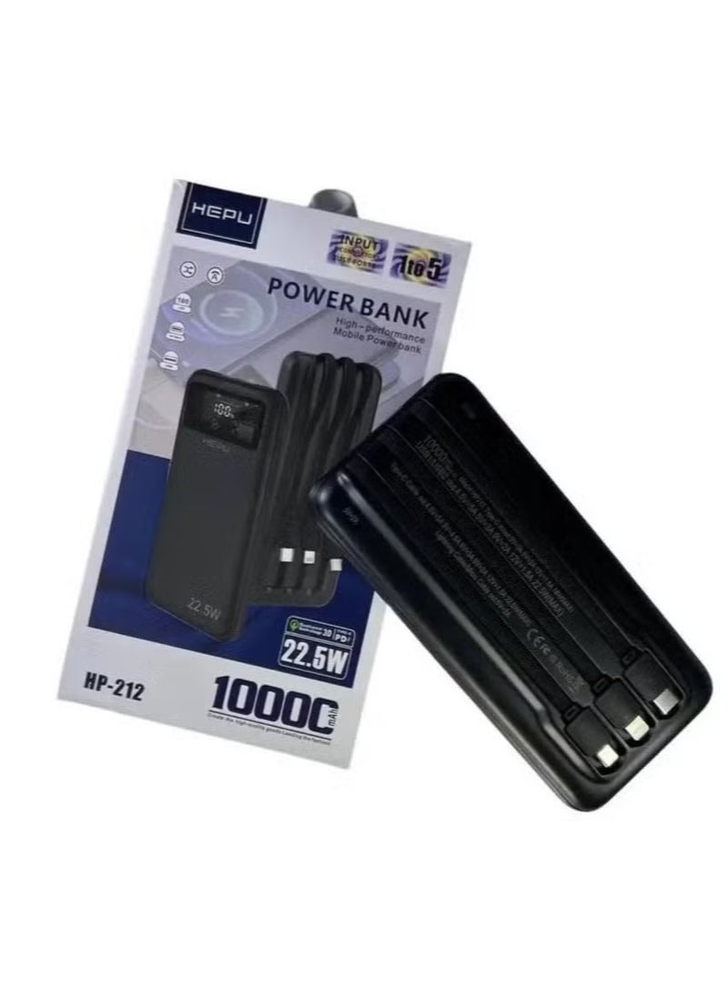 HEPU HP-212 10000mAh Power Bank – High-Capacity Portable Charger with PD & QC 22.5W Fast Charging, Dual USB & Type-C Ports, Lightweight and Travel-Friendly Design – Ideal for Smartphones, Tablets, and USB Devices  - Image 3