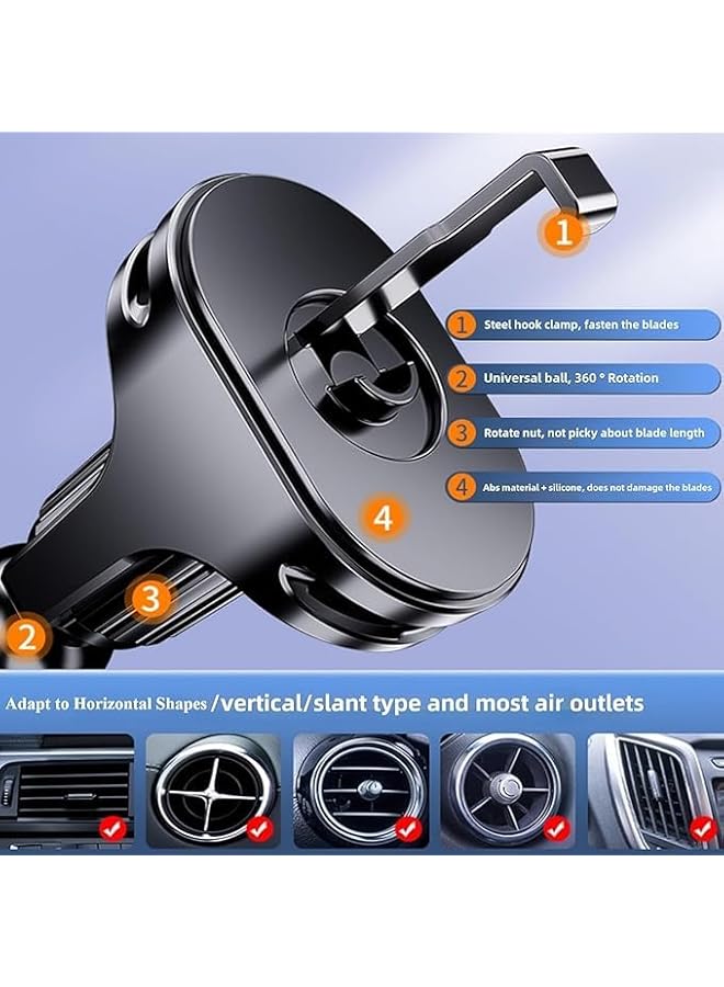 S-TOP 360° Rotation Car Phone Holder with Metal Hook Clip – Cradle Air Vent Mount, Adjustable Swing Arm, Hands-Free Universal Phone Holder for iPhone & Samsung – Never Blocks Vent - Image 2