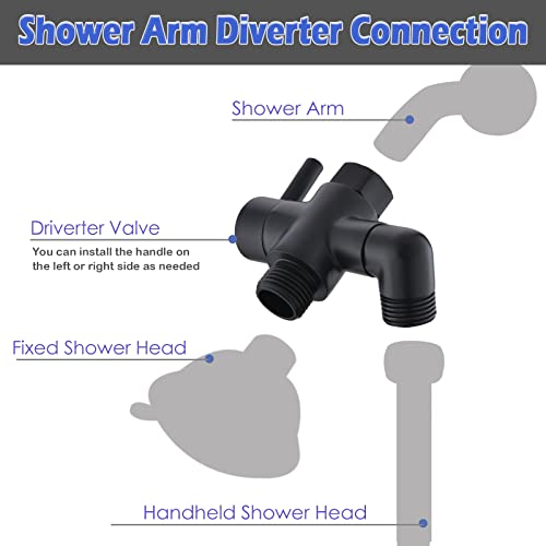 YDmeet Metal Shower Diverter Valve, YDmeet 3 Way Shower Head Diverter for Handheld Showerhead and Fixed Rainfall Shower Head, Universal G1/2 Bathroom Shower System Replacement Part, Matte Black - Image 4