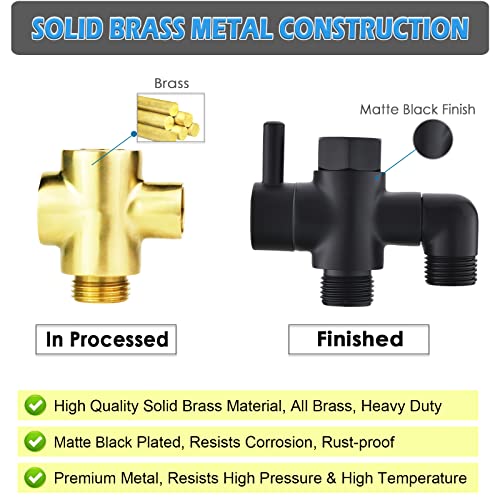 YDmeet Metal Shower Diverter Valve, YDmeet 3 Way Shower Head Diverter for Handheld Showerhead and Fixed Rainfall Shower Head, Universal G1/2 Bathroom Shower System Replacement Part, Matte Black - Image 5