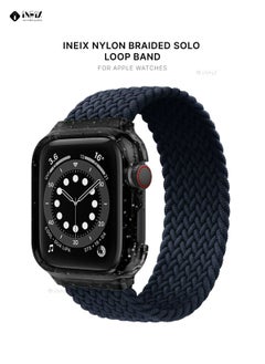 INEIX Nylon Braided Solo Loop Replacement Strap With Glittering Case For Apple Watch 44 mm (145 mm Strap Length) - Dark Blue  - Image 1