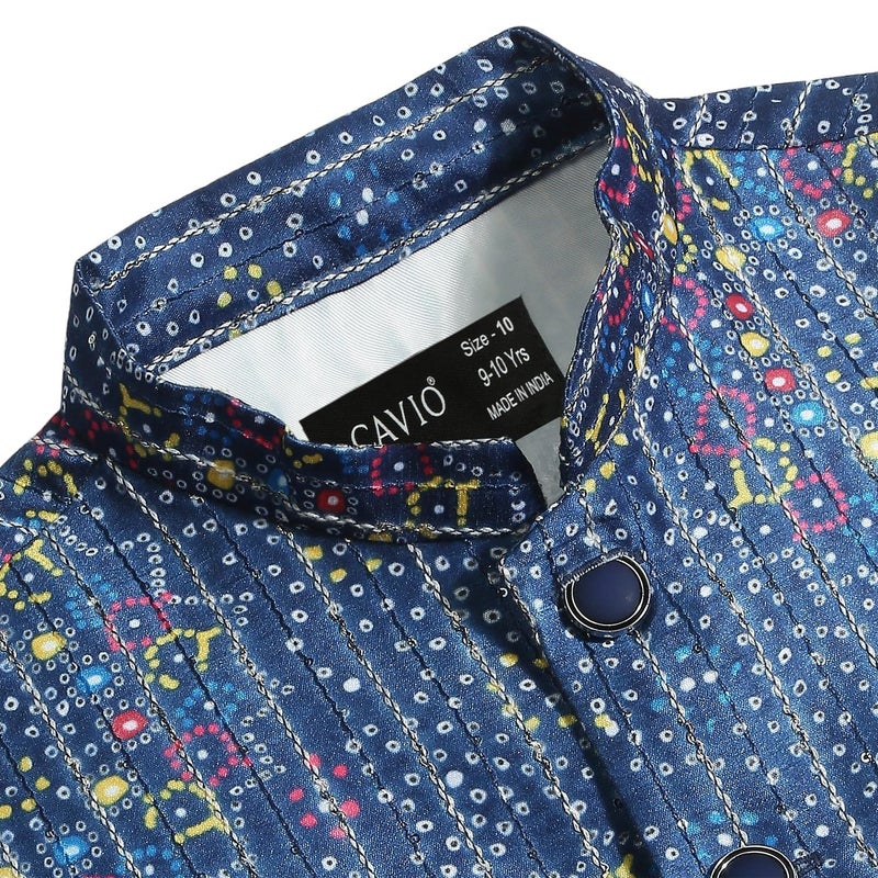CAVIO Boys Navy Traditional Embroidered Sequin Nehru Jacket - Image 2