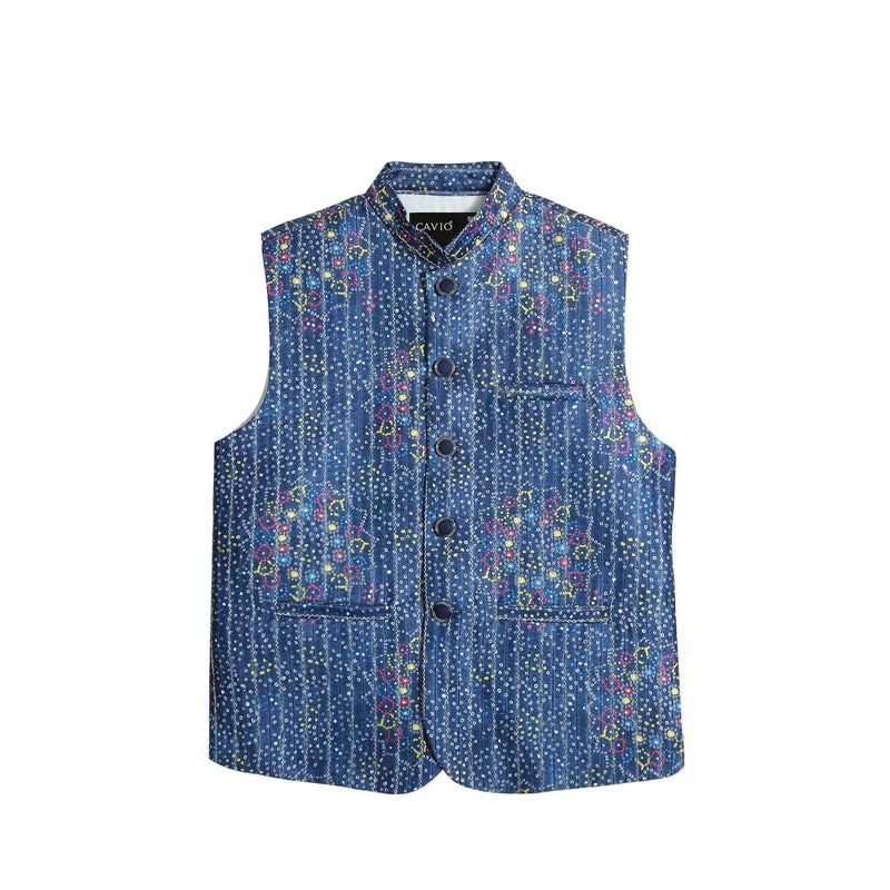 CAVIO Boys Navy Traditional Embroidered Sequin Nehru Jacket - Image 1