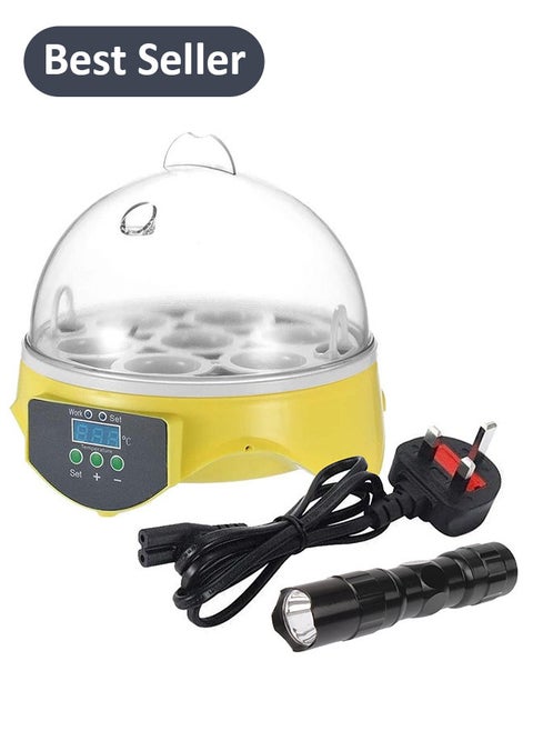 Mini Fully Automatic Egg Incubatorwith LED Flashlight Torch, 7 Eggs Intelligent Home Temperature Control Incubator for Chicken Duck Goose Quail Birds Fertile Eggs