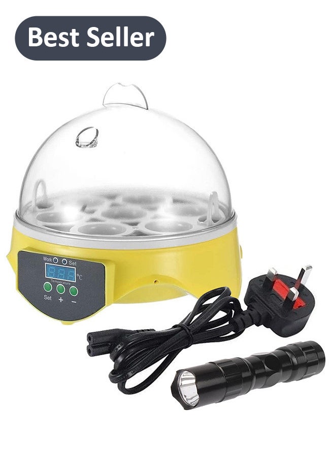 CATANES - Mini Fully Automatic Egg Incubatorwith LED Flashlight Torch, 7 Eggs Intelligent Home Temperature Control Incubator for Chicken Duck Goose Quail Birds Fertile Eggs - Image 1