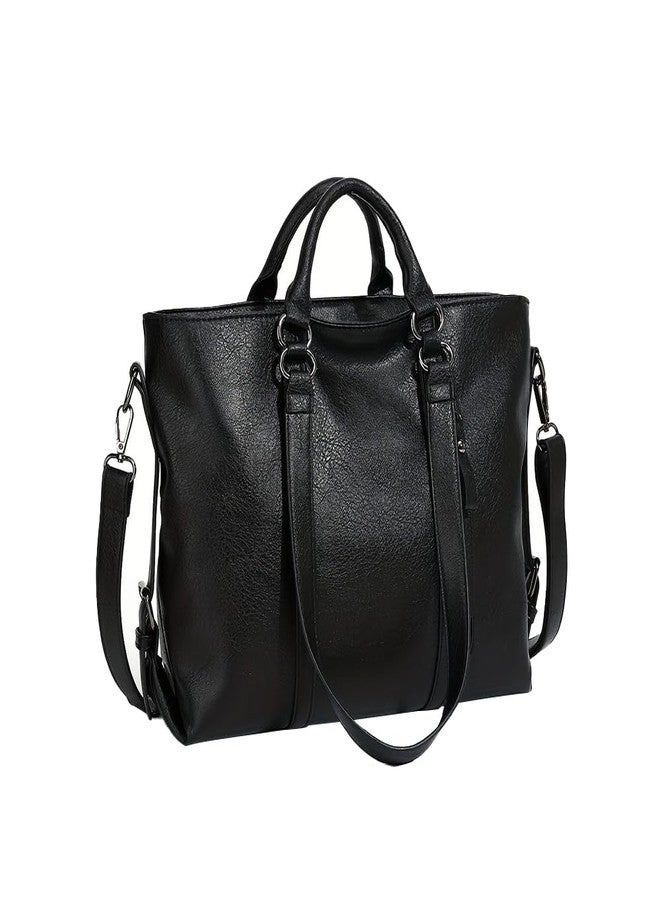 Pahajim Womens PU Leather Purse Ladies Large Work Tote Bag Designer oversize Capacity Travel Bucket Handbag (black) - Image 1