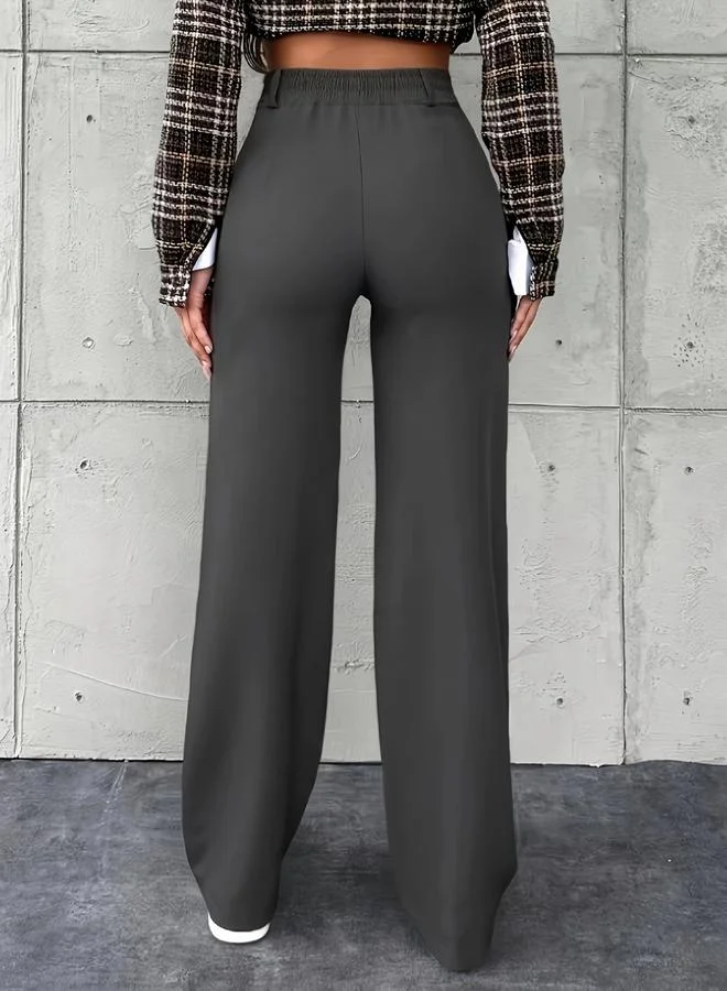 Take Two Grey Solid Wide Leg Trousers