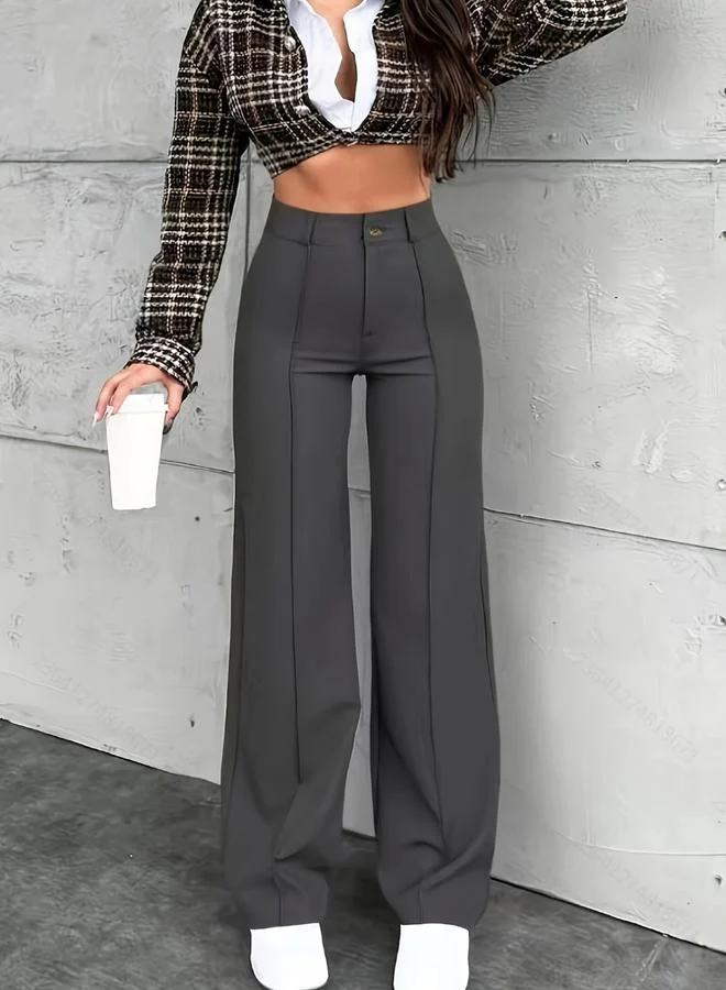 Take Two Grey Solid Wide Leg Trousers