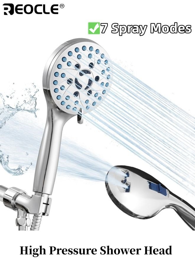 REOCLE High Pressure Shower Head with 7 Spray Modes and Anti-Clog Nozzles Handheld Shower with Power Wash Feature for Bathroom Tub Tile Cleaning - Image 1