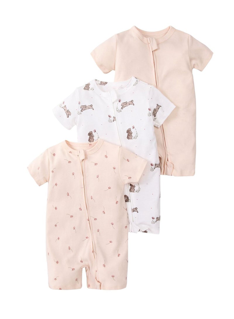 CICILADY Baby 3-Pack Short-Sleeve Onesies Bodysuit Baby Boy Girl Cotton Short Sleeve Zipper Rompers Infant 2-way Zippers Comfy Summer Jumpsuit