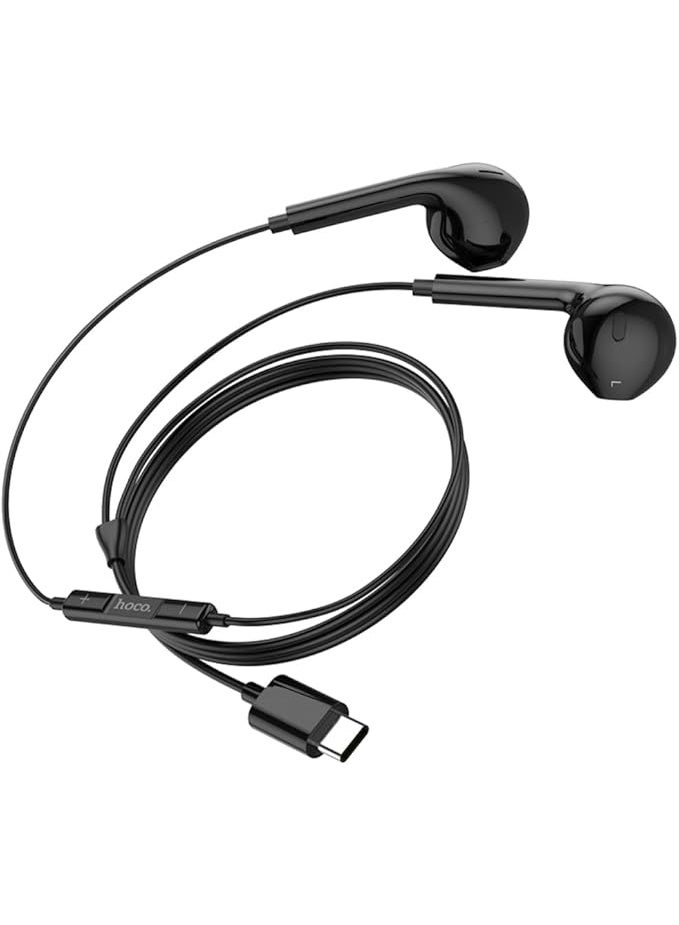 هوكو. سماعات أذن سلكية Crystal Joy Type-C مع ميكروفون، كابل 1.2 متر، تقليل الضوضاء، متوافقة مع Huawei وXiaomi وOnePlus وiPad Pro/Air - أسود - Image 2