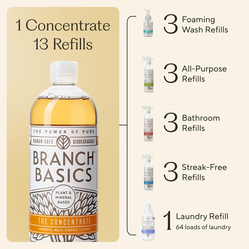 Branch Basics Premium Starter Kit: All Purpose Cleaner, Glass, and Bathroom Cleaner plus our Foaming Wash, and Laundry Bottle (3 Plastic Spray Bottles + Concentrate) Fragrance-Free - Image 5
