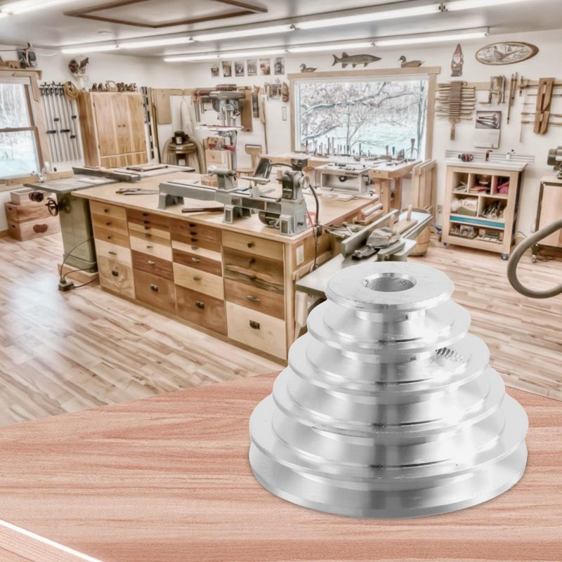 Pagoda Pulley Wheel Aluminum Transmission 5 Step Speed Control For Benchtop Drill Press Compatible With A Type V Shaped Timing Belt Motor Shaft 14mm - Image 5