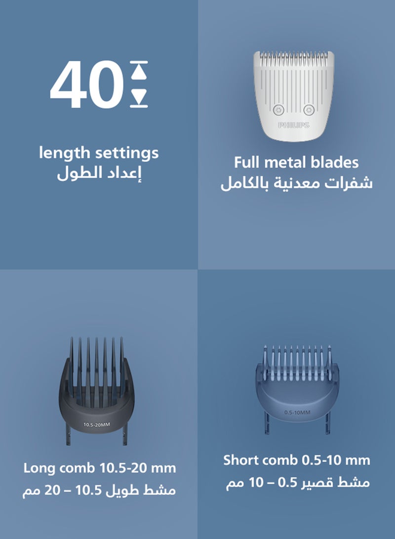 Philips Beard Trimmer BT3665/15 | 40 length settings 0.5–20 mm | Comb lifts hairs for an even trim | 100% washable | 80 min cordless | USB-A charging | Battery indicator Blue - Image 4