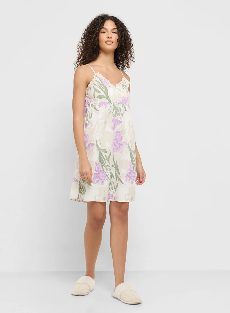 Ginger Lace Detail Floral Slip Dress