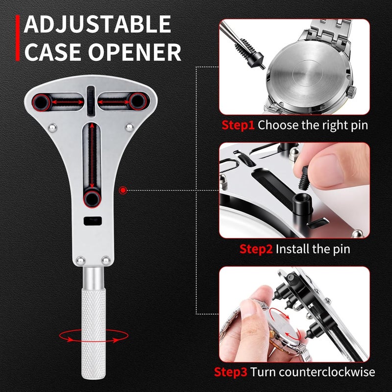 XOOL 151 PCS Professional Watch Repair Tool Kit, Includes Watch Battery Change Kit, Watch Case Opener, Link Remover, Spring Bar Tools, Screwdrivers, and Portable Carrying Case with Instruction Manual - Image 4