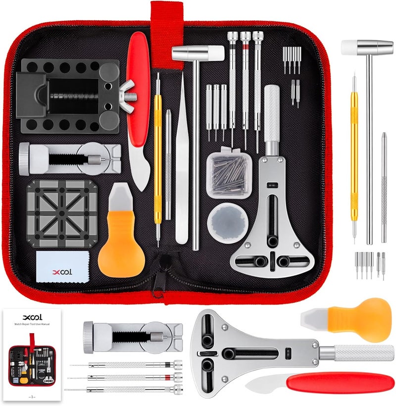XOOL 151 PCS Professional Watch Repair Tool Kit, Includes Watch Battery Change Kit, Watch Case Opener, Link Remover, Spring Bar Tools, Screwdrivers, and Portable Carrying Case with Instruction Manual - Image 1