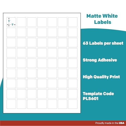 Premium Label Supply White Sticker Square Labels – 1" x 1" – Laser/Inkjet Compatible – (63 per Sheet), 25 Sheets – 1575 Total Adhesive Labels - Image 4