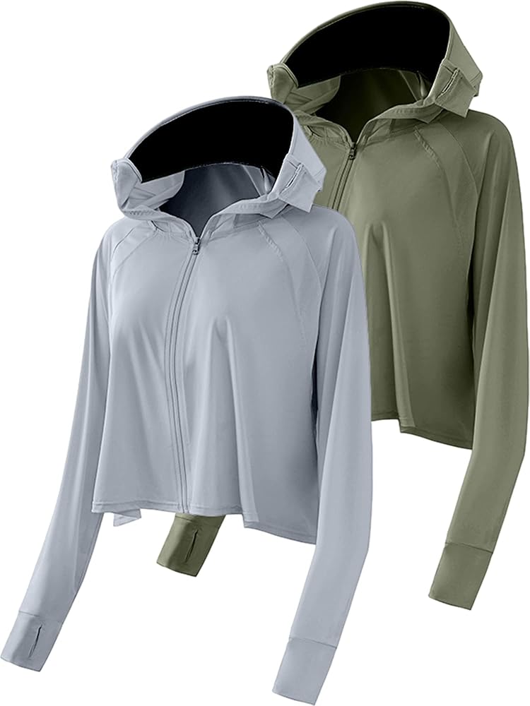 Excefore UV Protection Clothing, 2 Pcs Sun Protection Hoodie Jacket Full Zip UV Block Clothing for Women - Image 1