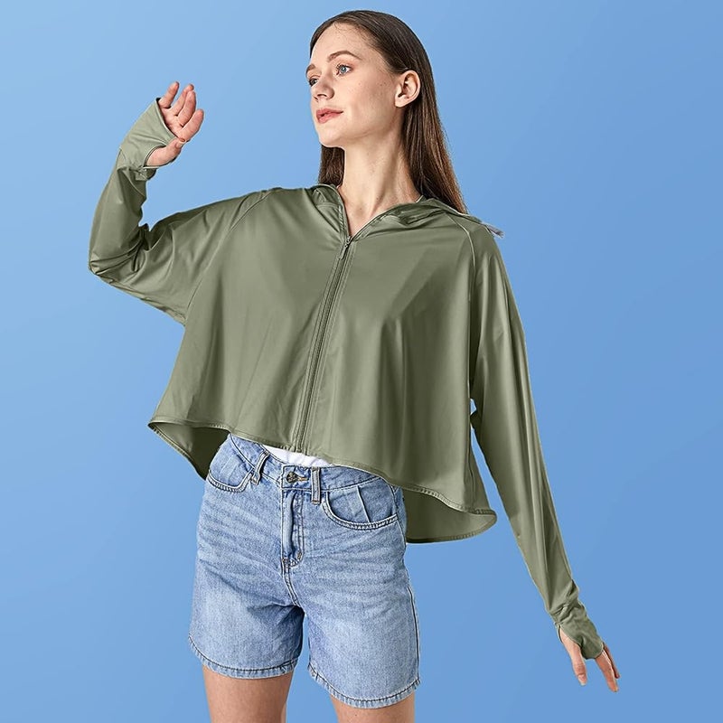 Excefore UV Protection Clothing, 2 Pcs Sun Protection Hoodie Jacket Full Zip UV Block Clothing for Women - Image 4
