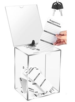 Acrylic Tip Suggestion Box with Sign Holder & Key Lock, Donation Safe Box 25x20x15cm Clear